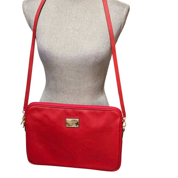 Michael Kors Red Leather Shoulder/ laptop Carry Handbag - Picture 1 of 5
